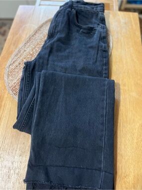 Pull&Bear Women's Black Wide Leg Jeans with Branded Button